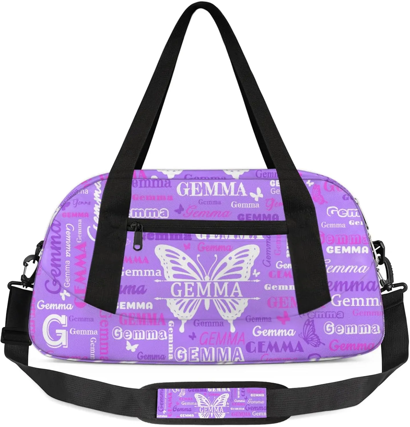 Custom Sport Duffel Bag with Name Butterfly Travel Overnight Bag for Women Men Waterproof Dance Ballet Bag Lightweight 18.5in, Light Purple