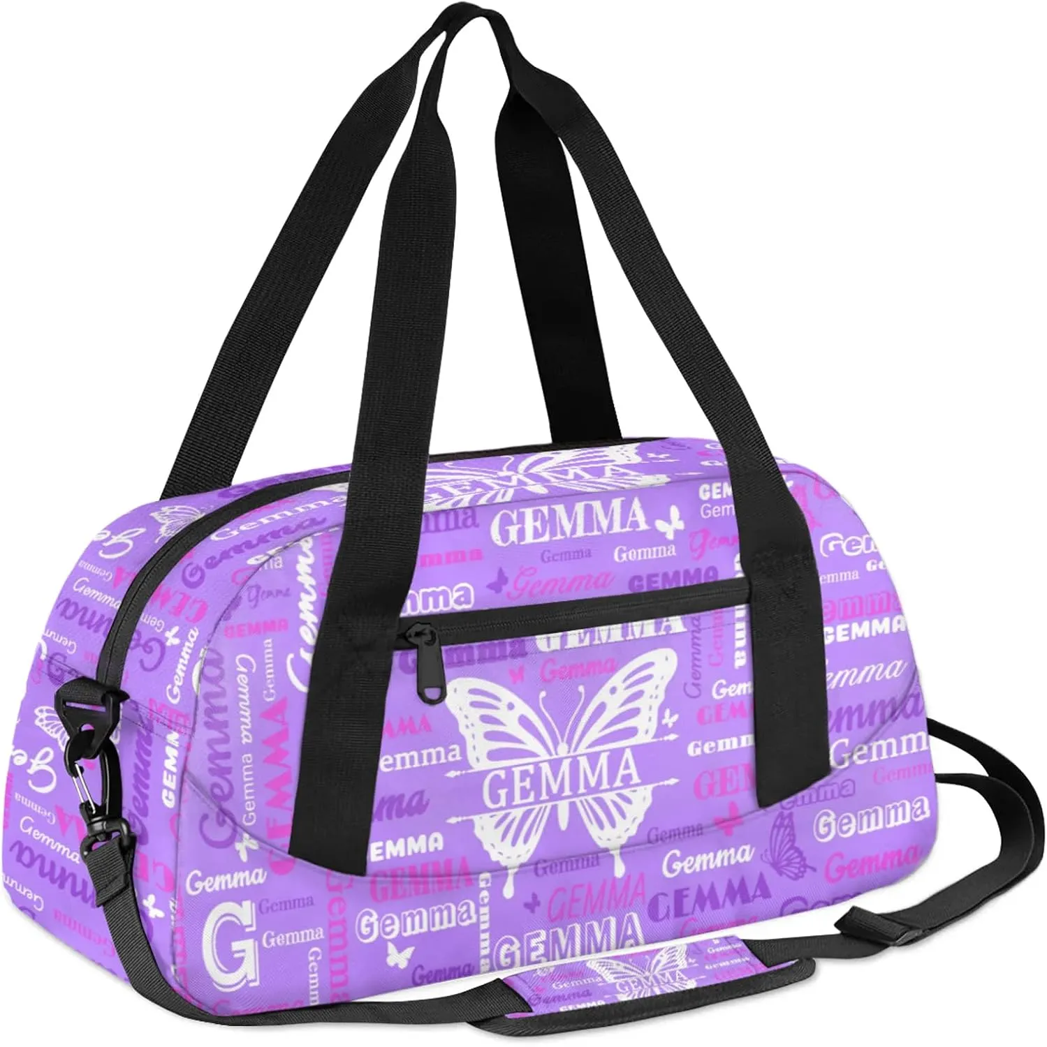 Custom Sport Duffel Bag with Name Butterfly Travel Overnight Bag for Women Men Waterproof Dance Ballet Bag Lightweight 18.5in, Light Purple