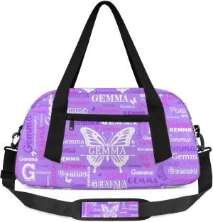 Custom Sport Duffel Bag with Name Butterfly Travel Overnight Bag for Women Men Waterproof Dance Ballet Bag Lightweight 18.5in, Light Purple