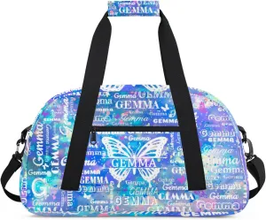 Custom Sport Duffel Bag with Name Butterfly Travel Overnight Bag for Women Men Waterproof Dance Ballet Bag Lightweight 18.9in, Blue