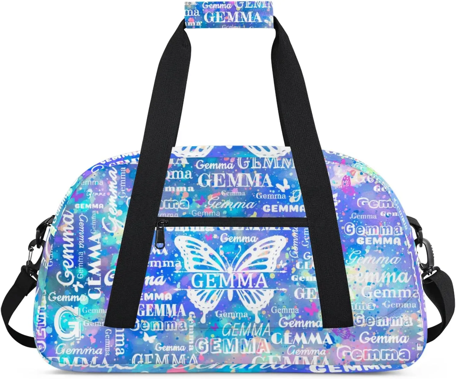 Custom Sport Duffel Bag with Name Butterfly Travel Overnight Bag for Women Men Waterproof Dance Ballet Bag Lightweight 18.9in, Blue