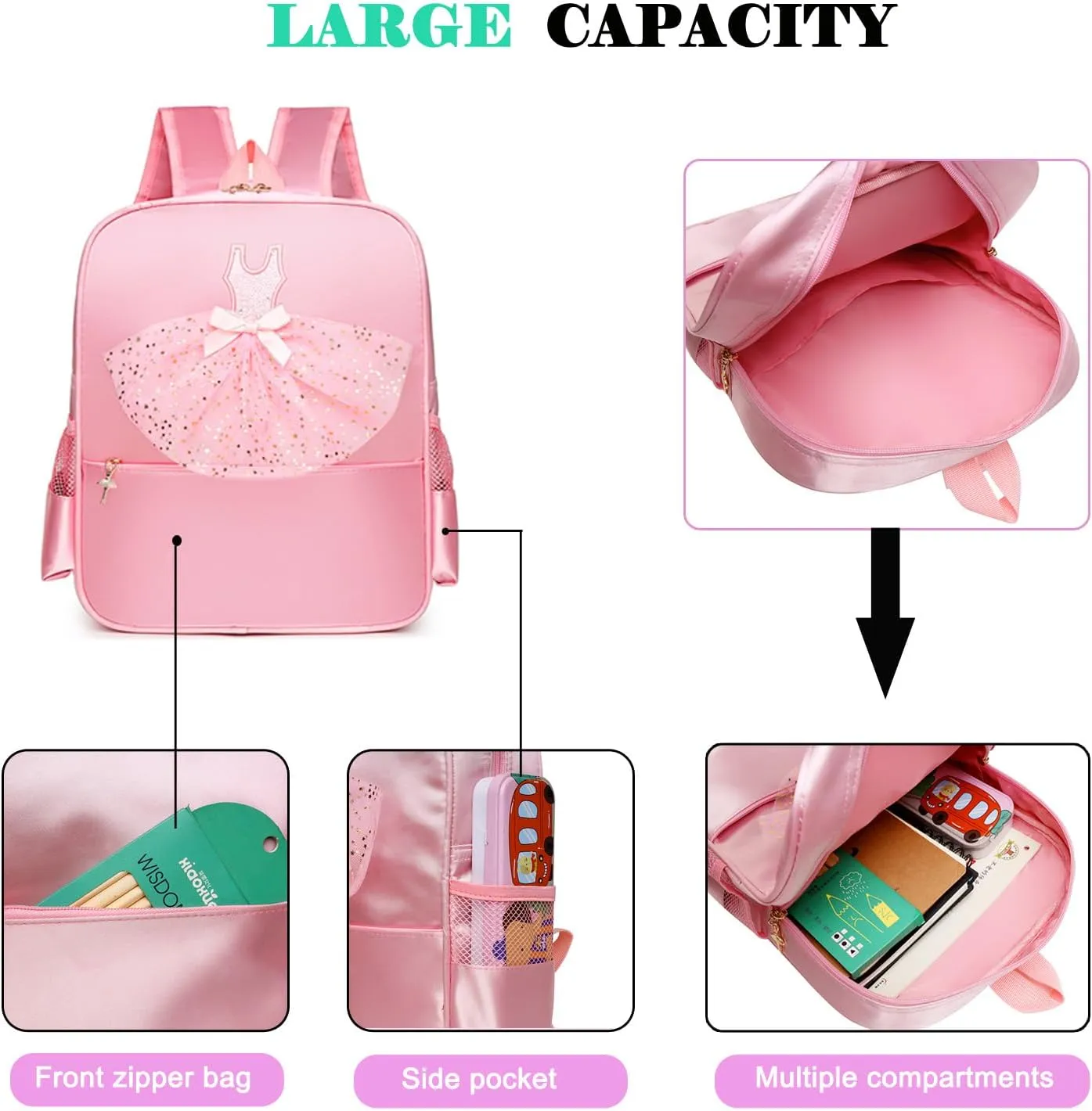 Cute Ballet Dance Backpack,Tutu Dress Dance Bag,Waterproof Bag Ballerina Duffle Bag Personalized dance bags Gym Bag.(Pink)
