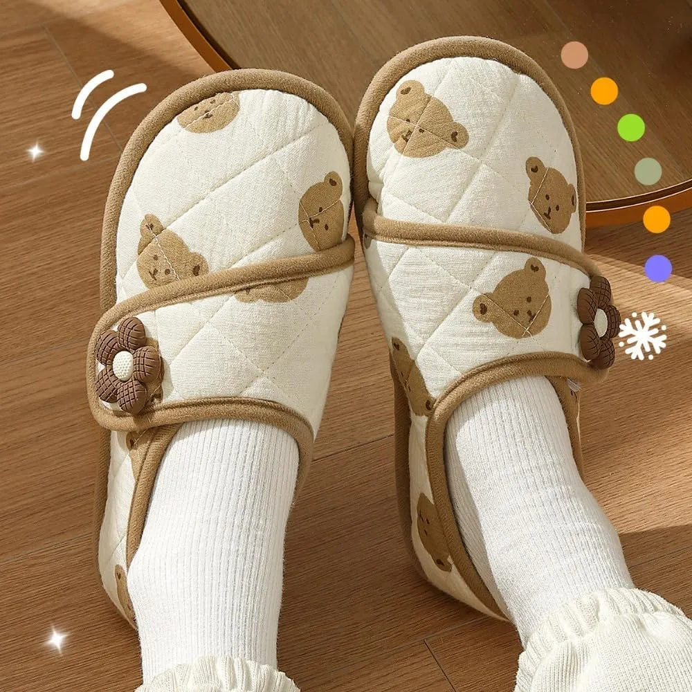 Cute Pregnancy Slippers for Hospital Delivery and Women Labor – Non-Slip, Easy Slip-on, Adjustable Strap, Warm Cozy Comfortable Bare Foot Shoes with Bears, Strawberry, Bow & Flowers Decors