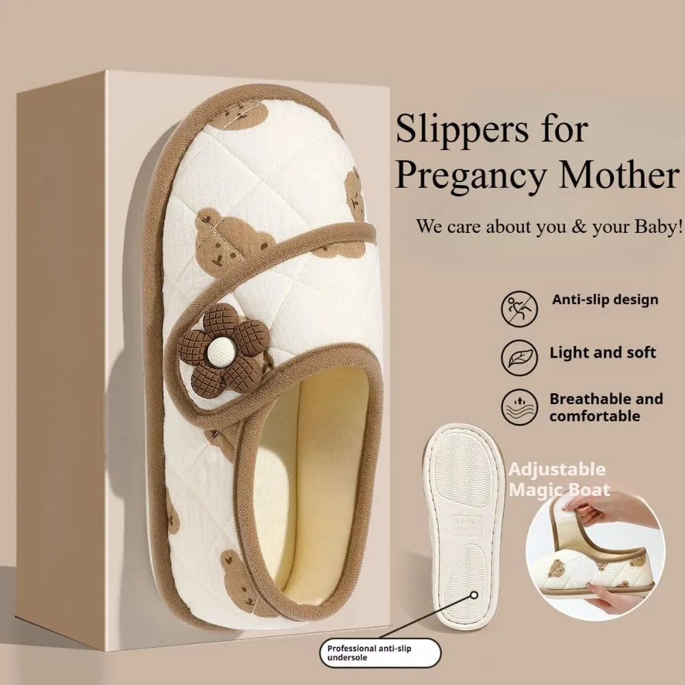 Cute Pregnancy Slippers for Hospital Delivery and Women Labor – Non-Slip, Easy Slip-on, Adjustable Strap, Warm Cozy Comfortable Bare Foot Shoes with Bears, Strawberry, Bow & Flowers Decors