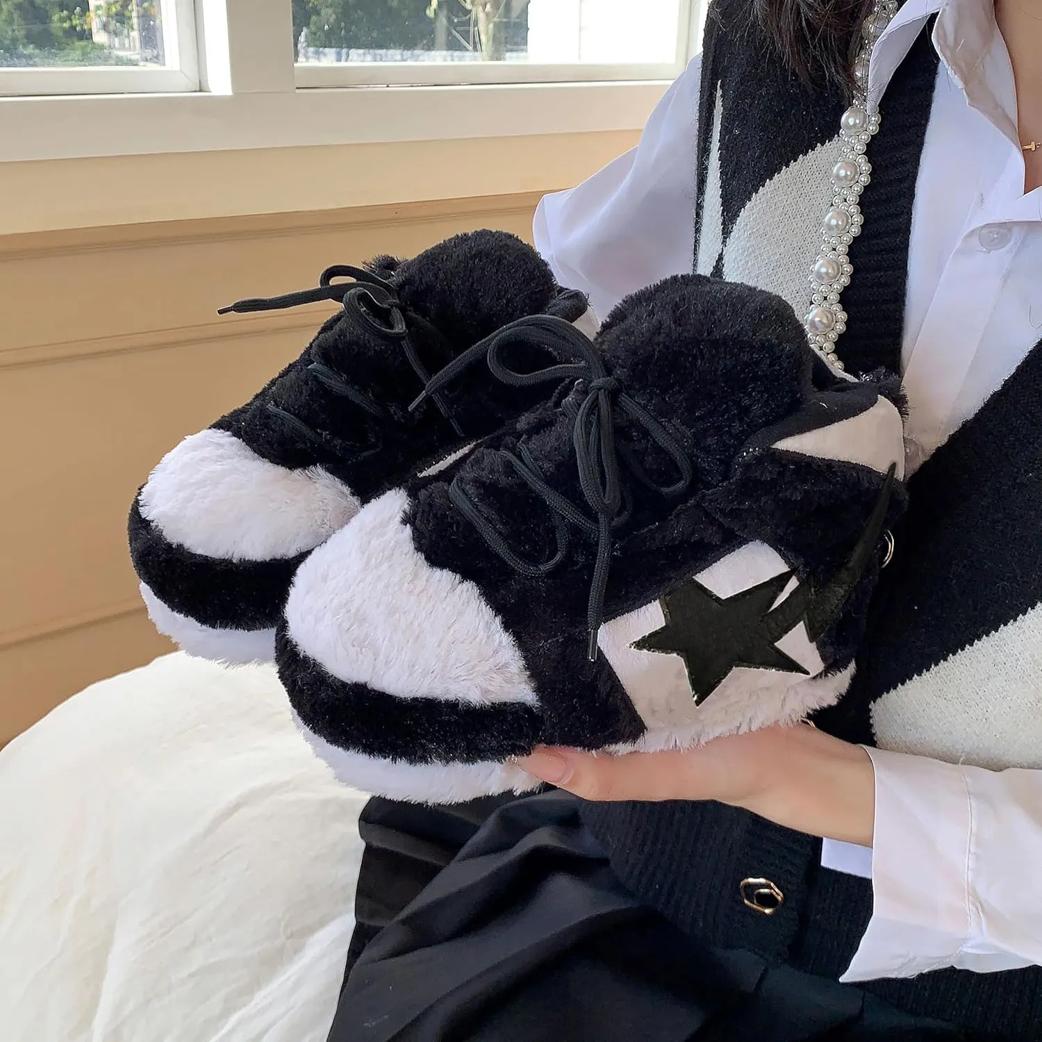 CUTEGAL Sneaker Slippers Comfy Fuzzy Fluffy Memory Foam Slippers Sneaker Slippers Plush Slippers One Size for Women and Men