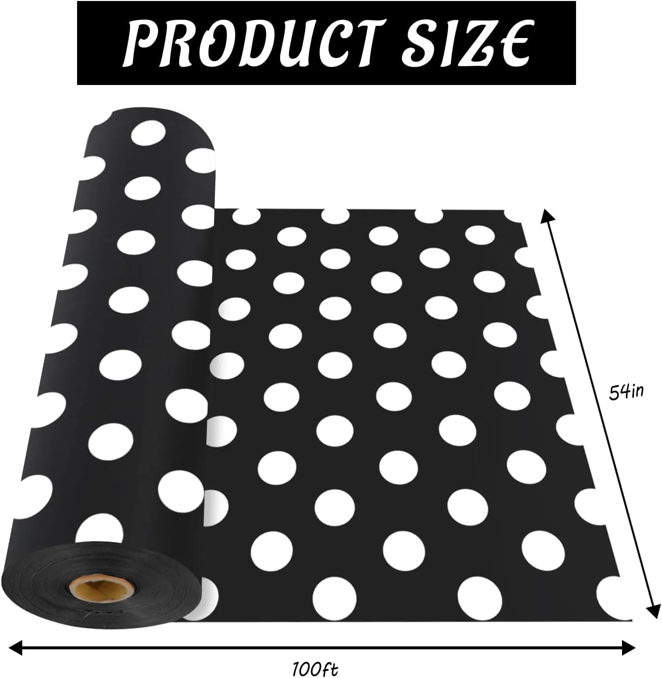 CXPSINC Plastic Table Cover Roll with Slide Cutter, Disposable Tablecloth Roll for Picnic, Party, Banquet, Birthdays, Weddings (Black & White Dot, 54 Inch X 100 Feet)