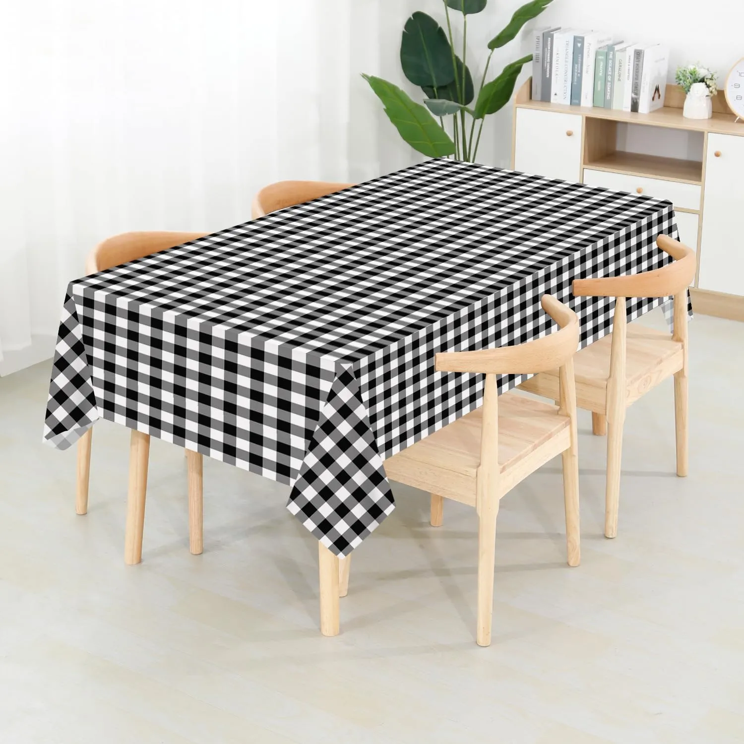 CXPSINC Plastic Table Cover Roll with Slide Cutter, Disposable Tablecloth Roll for Picnic, Party, Banquet, Birthdays, Weddings (Black Checkered, 54 Inch X 300 Feet)