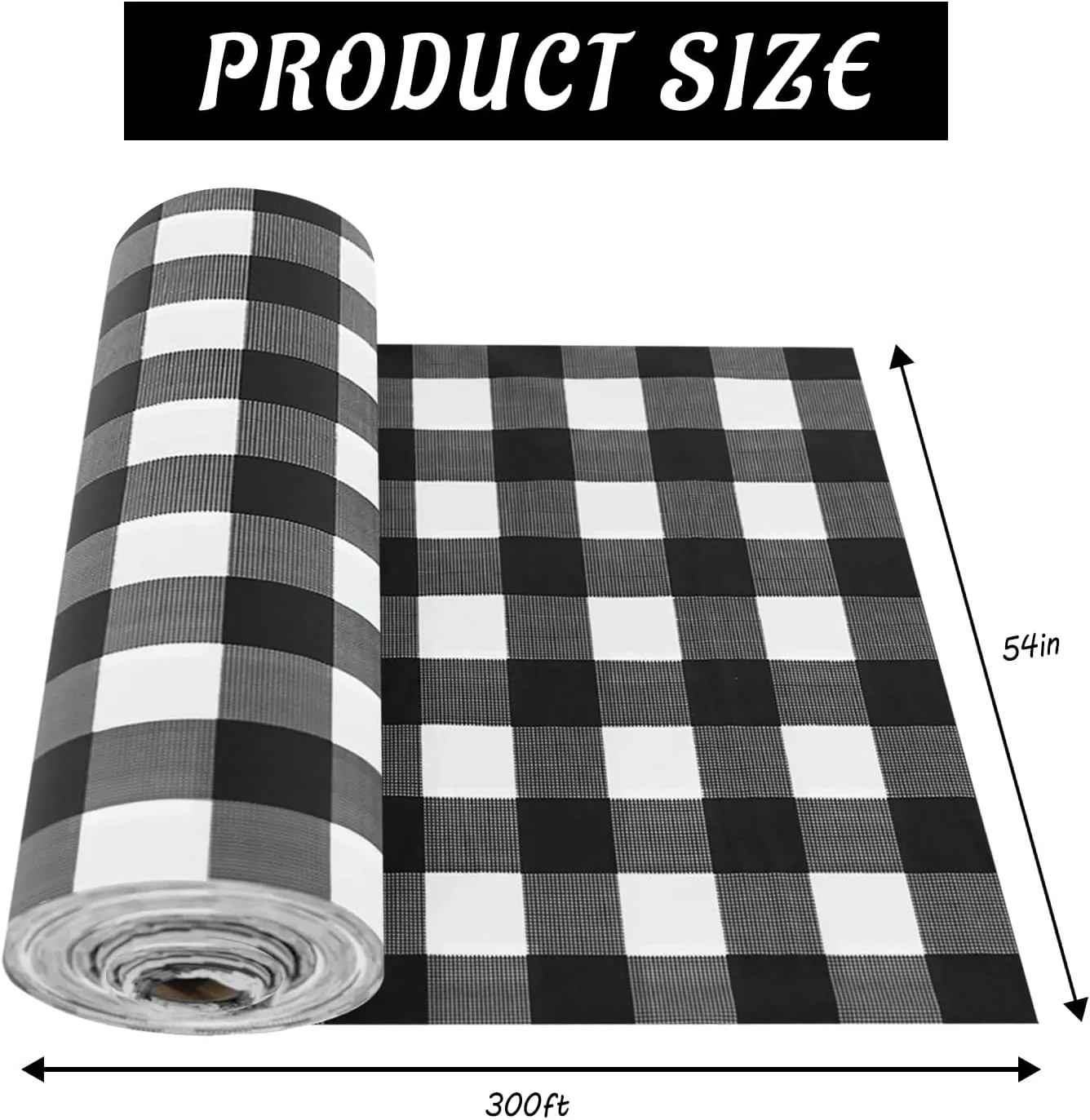 CXPSINC Plastic Table Cover Roll with Slide Cutter, Disposable Tablecloth Roll for Picnic, Party, Banquet, Birthdays, Weddings (Black Checkered, 54 Inch X 300 Feet)
