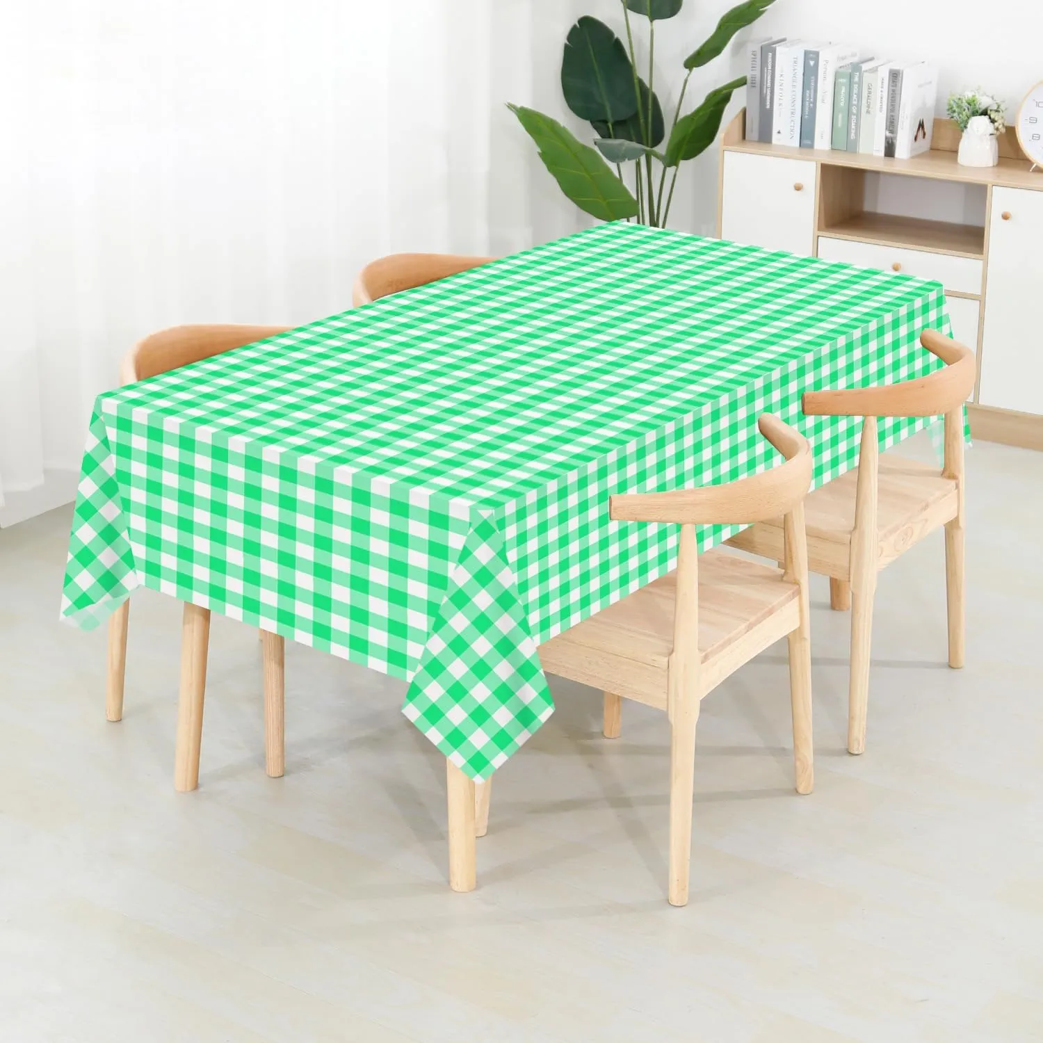 CXPSINC Plastic Table Cover Roll with Slide Cutter, Disposable Tablecloth Roll for Picnic, Party, Banquet, Birthdays, Weddings (Green Checkered, 54 Inch X 100 Feet)