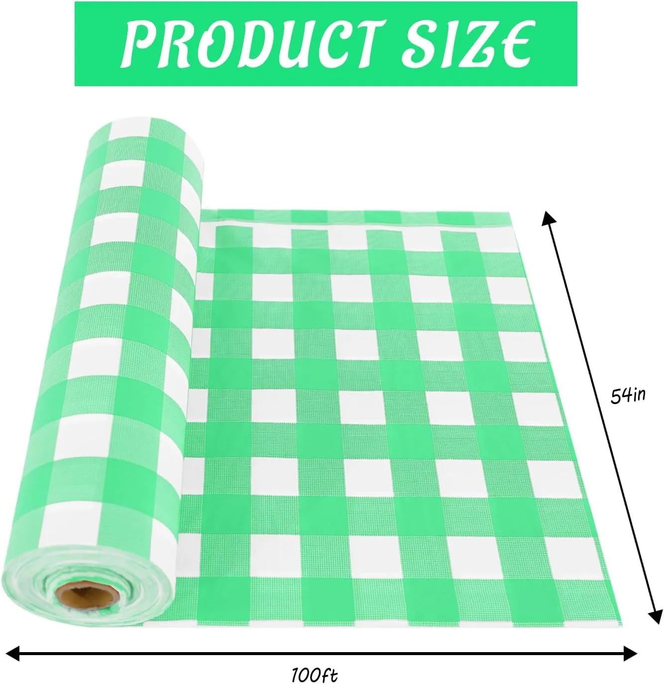 CXPSINC Plastic Table Cover Roll with Slide Cutter, Disposable Tablecloth Roll for Picnic, Party, Banquet, Birthdays, Weddings (Green Checkered, 54 Inch X 100 Feet)