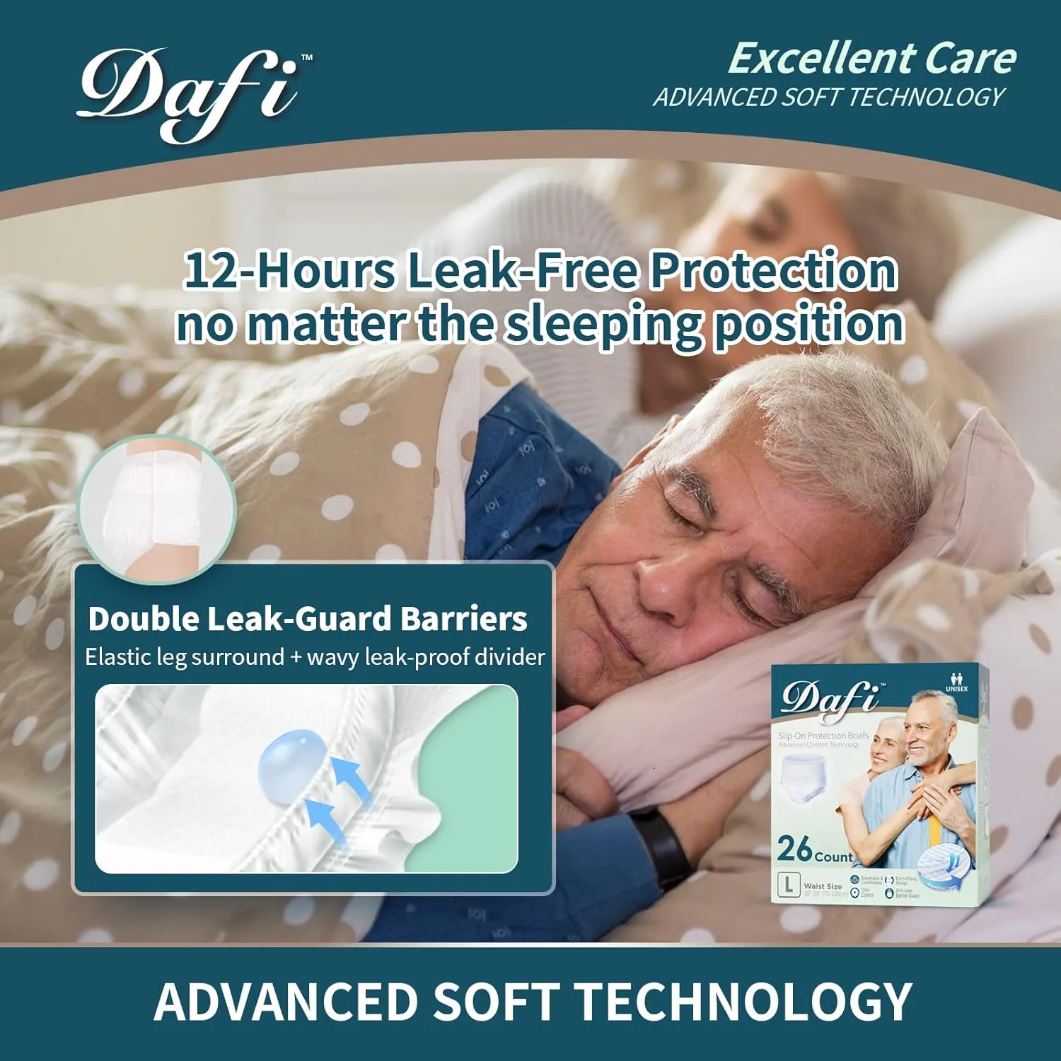 DAFI Adult Incontinence Underwear for Women & Men, XXL/24 Count Overnight Bladder Control Underwear Disposable Pull Ups, Slip-On Protection Briefs