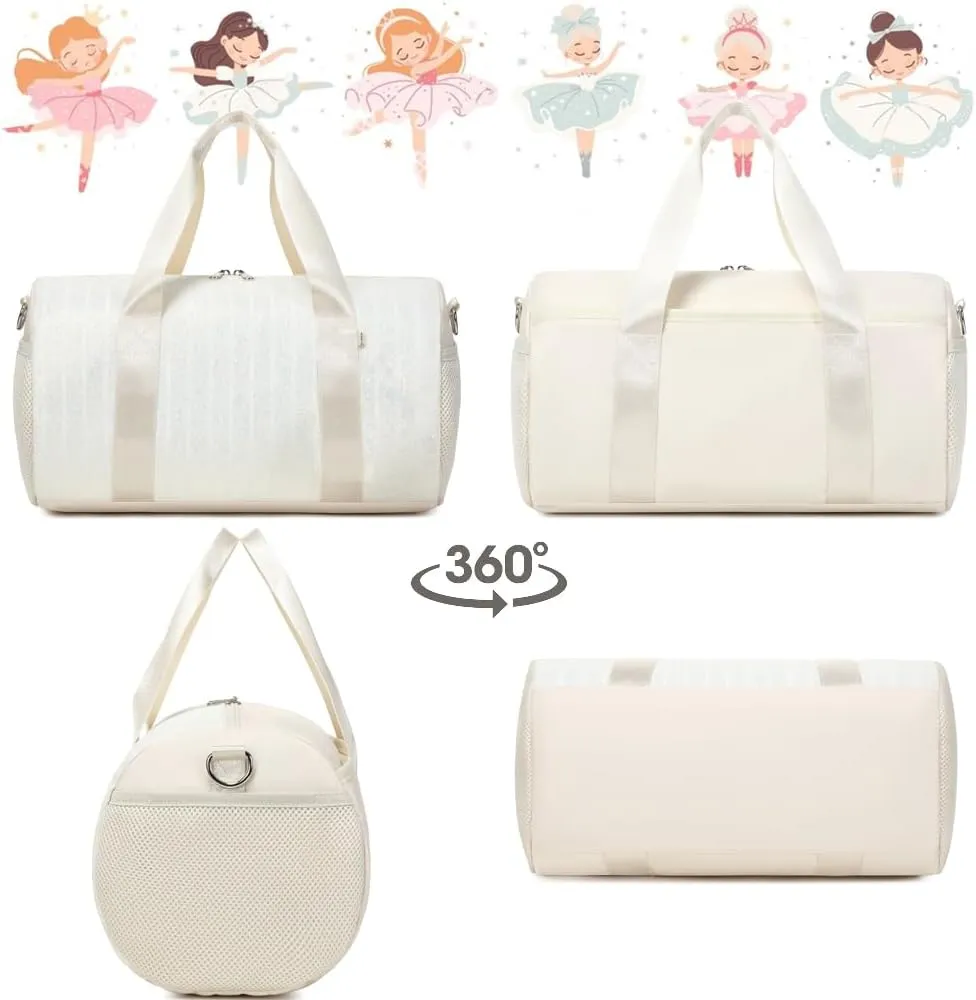 Dance Bag for Girls Dancers Ballet Bag Shiny Glitter Sports Gym Duffle for Little Girls Ballerina Duffel with Shoulder Strap and Furball Pendant