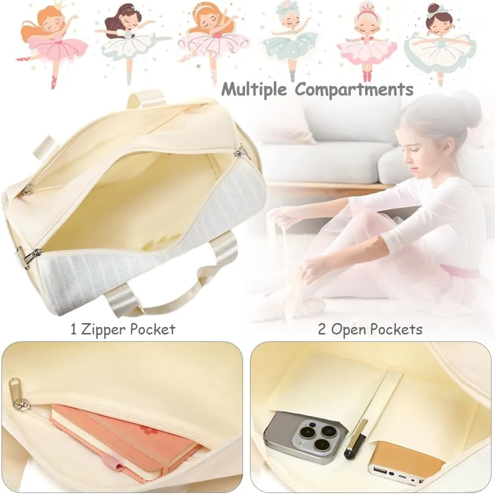 Dance Bag for Girls Dancers Ballet Bag Shiny Glitter Sports Gym Duffle for Little Girls Ballerina Duffel with Shoulder Strap and Furball Pendant
