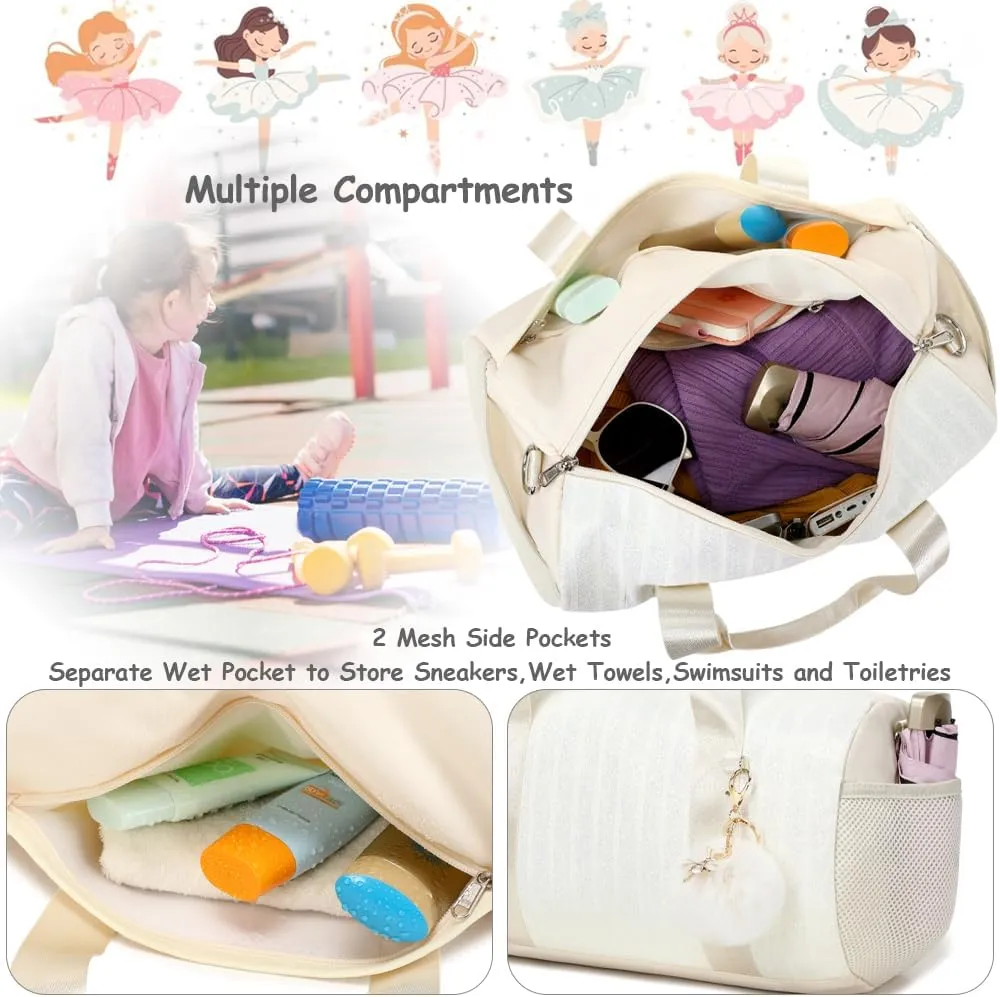 Dance Bag for Girls Dancers Ballet Bag Shiny Glitter Sports Gym Duffle for Little Girls Ballerina Duffel with Shoulder Strap and Furball Pendant