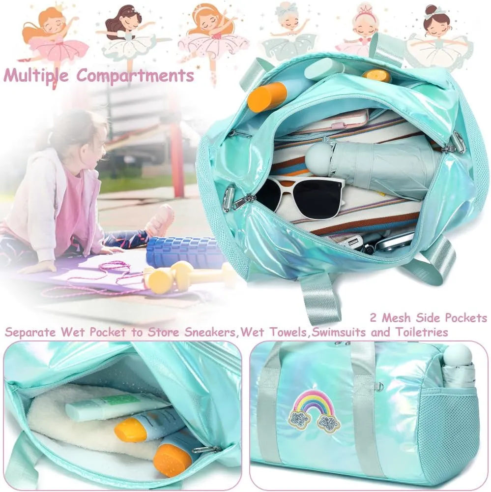 Dance Bag for Girls Dancers Ballet Bag Shiny Rainbow Sports Duffle Bag for Girls Ballerina Gym Duffle with Wet Pocket and Adjustable Shoulder Strap