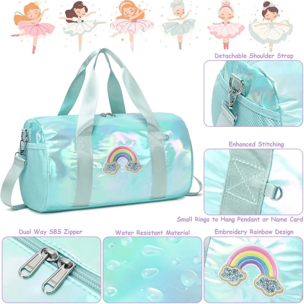 Dance Bag for Girls Dancers Ballet Bag Shiny Rainbow Sports Duffle Bag for Girls Ballerina Gym Duffle with Wet Pocket and Adjustable Shoulder Strap
