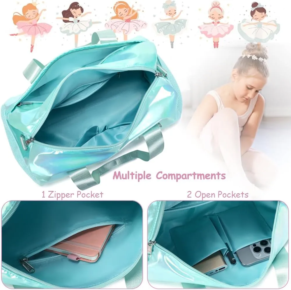 Dance Bag for Girls Dancers Ballet Bag Shiny Rainbow Sports Duffle Bag for Girls Ballerina Gym Duffle with Wet Pocket and Adjustable Shoulder Strap