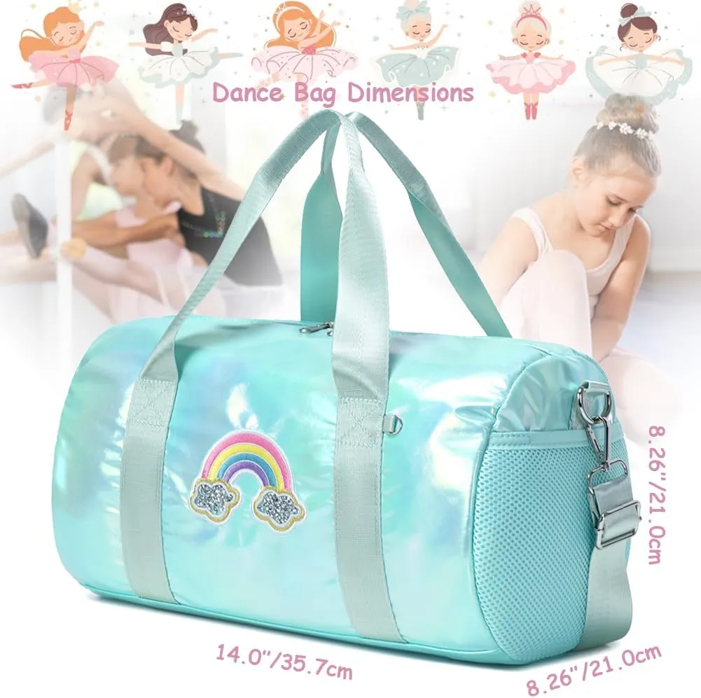 Dance Bag for Girls Dancers Ballet Bag Shiny Rainbow Sports Duffle Bag for Girls Ballerina Gym Duffle with Wet Pocket and Adjustable Shoulder Strap