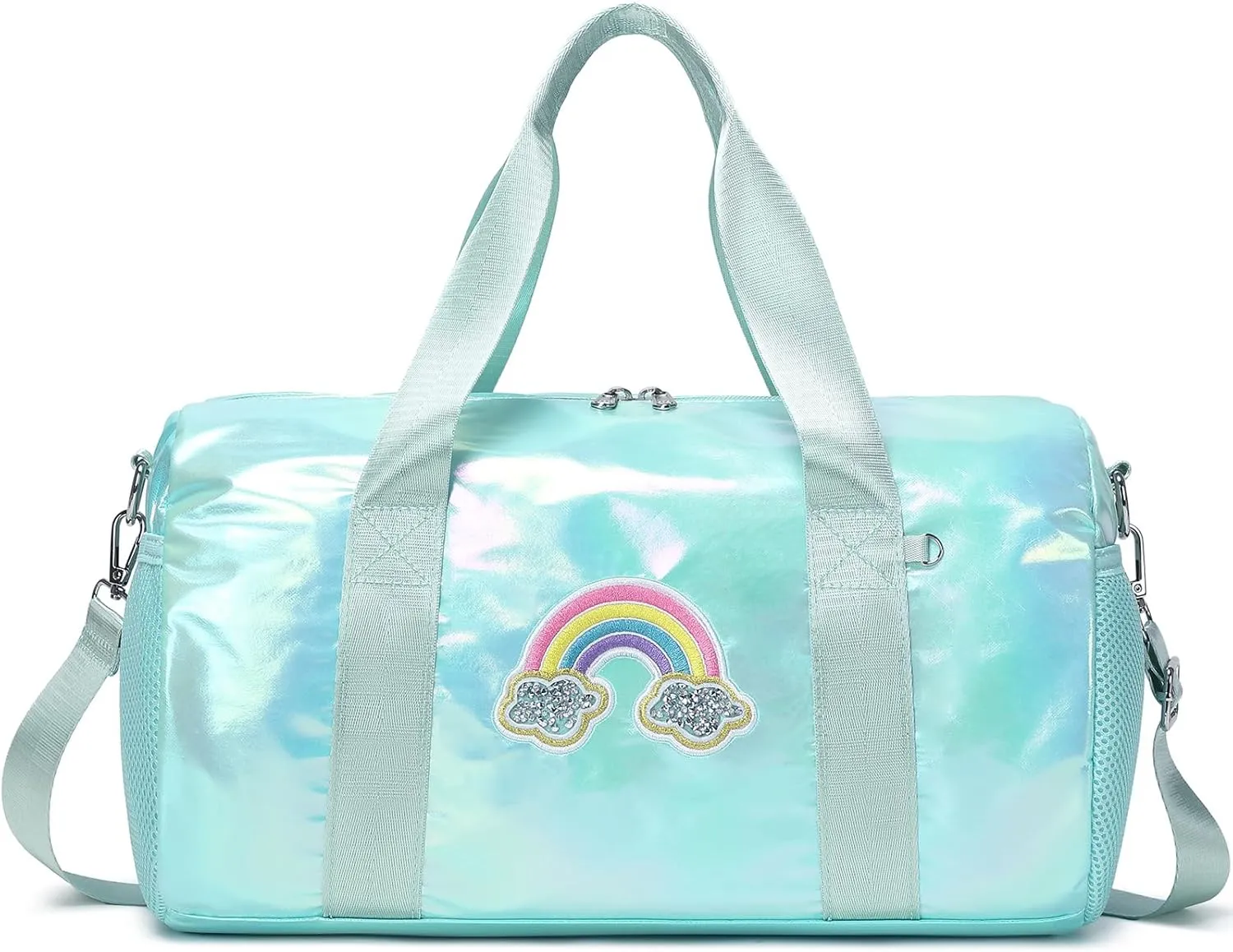 Dance Bag for Girls Dancers Ballet Bag Shiny Rainbow Sports Duffle Bag for Girls Ballerina Gym Duffle with Wet Pocket and Adjustable Shoulder Strap