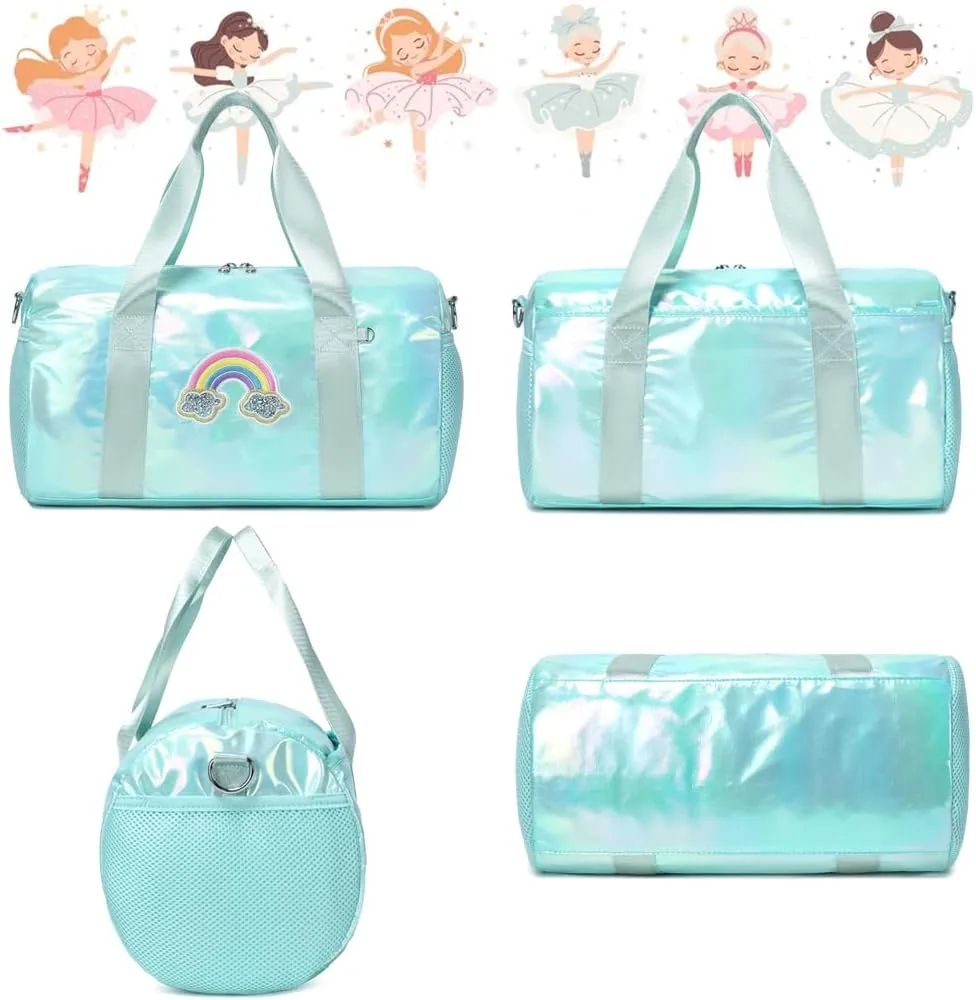 Dance Bag for Girls Dancers Ballet Bag Shiny Rainbow Sports Duffle Bag for Girls Ballerina Gym Duffle with Wet Pocket and Adjustable Shoulder Strap