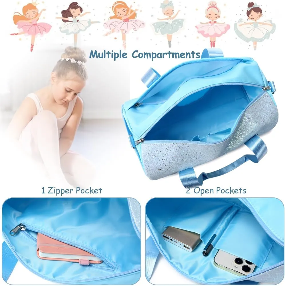 Dance Bag for Girls Rainbow Ballet Bag Shiny Glitter Ballerina Duffle Bag for Girls Crossbody Gym Duffle Bag with Waterproof Wet Pocket