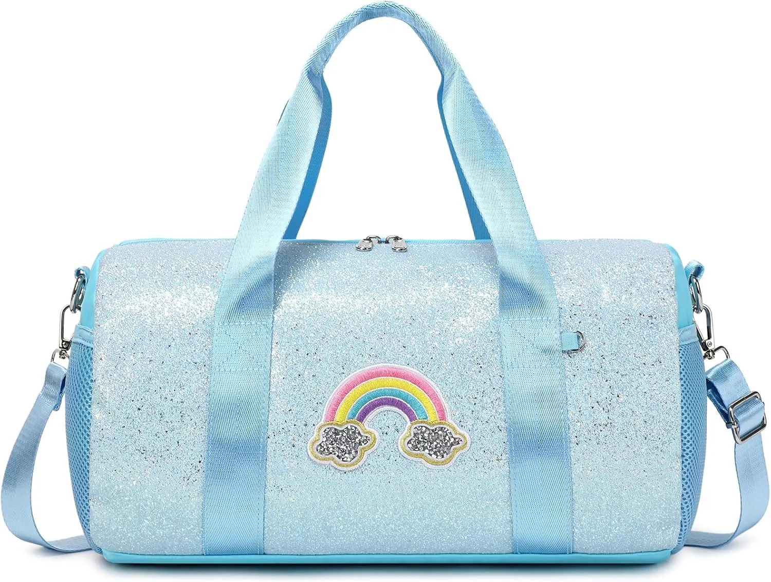 Dance Bag for Girls Rainbow Ballet Bag Shiny Glitter Ballerina Duffle Bag for Girls Crossbody Gym Duffle Bag with Waterproof Wet Pocket