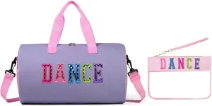 Dance Duffle Bag for Girls, Kids Toy Storage Bag,Weekend Bag,Overnight Bag,Gymnastics bag 17""Lx9""Wx9""H (Light purple set-clear letter bag)