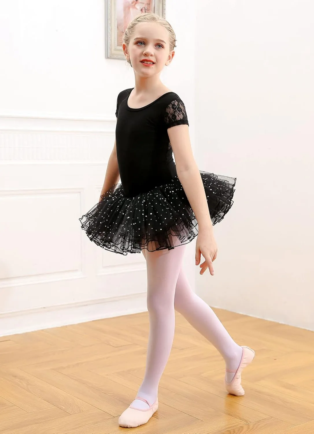danswan Ballet Tutu Leotards Toddler Girls Short Sleeve with Glitter Skirt Dance Ballerina Outfit