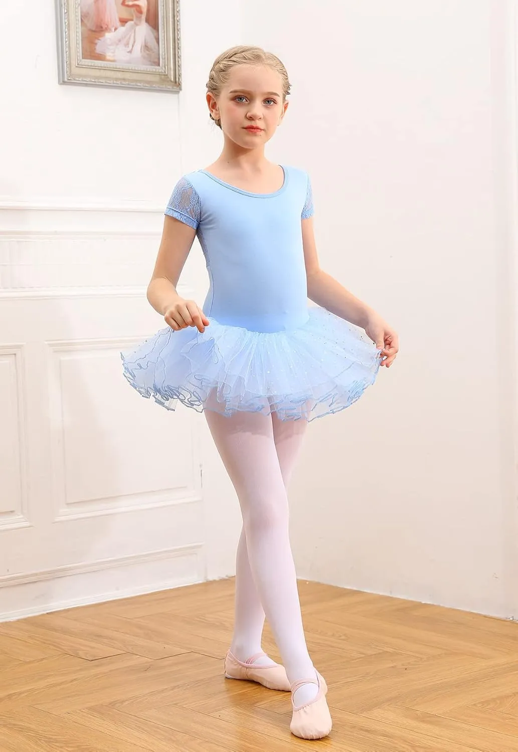 danswan Ballet Tutu Leotards Toddler Girls Short Sleeve with Glitter Skirt Dance Ballerina Outfit