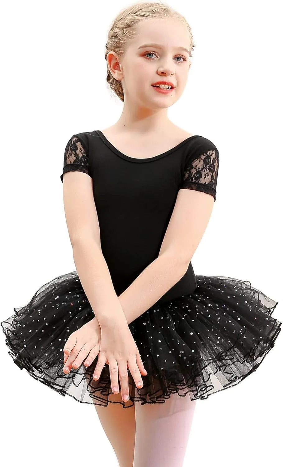 danswan Ballet Tutu Leotards Toddler Girls Short Sleeve with Glitter Skirt Dance Ballerina Outfit
