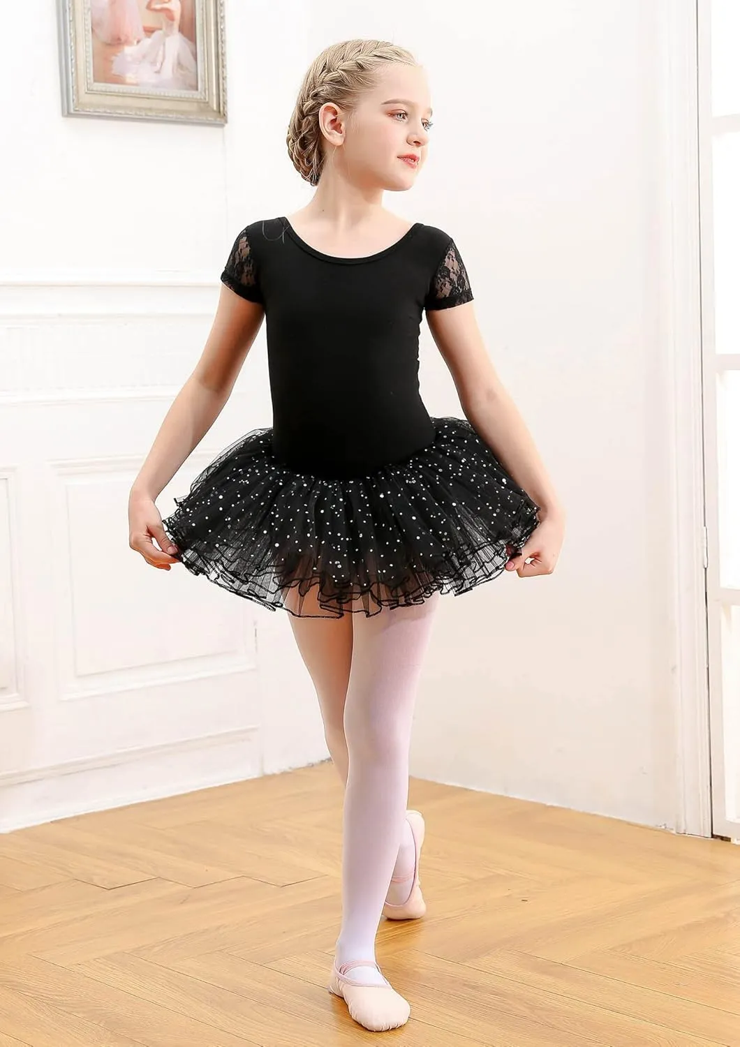 danswan Ballet Tutu Leotards Toddler Girls Short Sleeve with Glitter Skirt Dance Ballerina Outfit