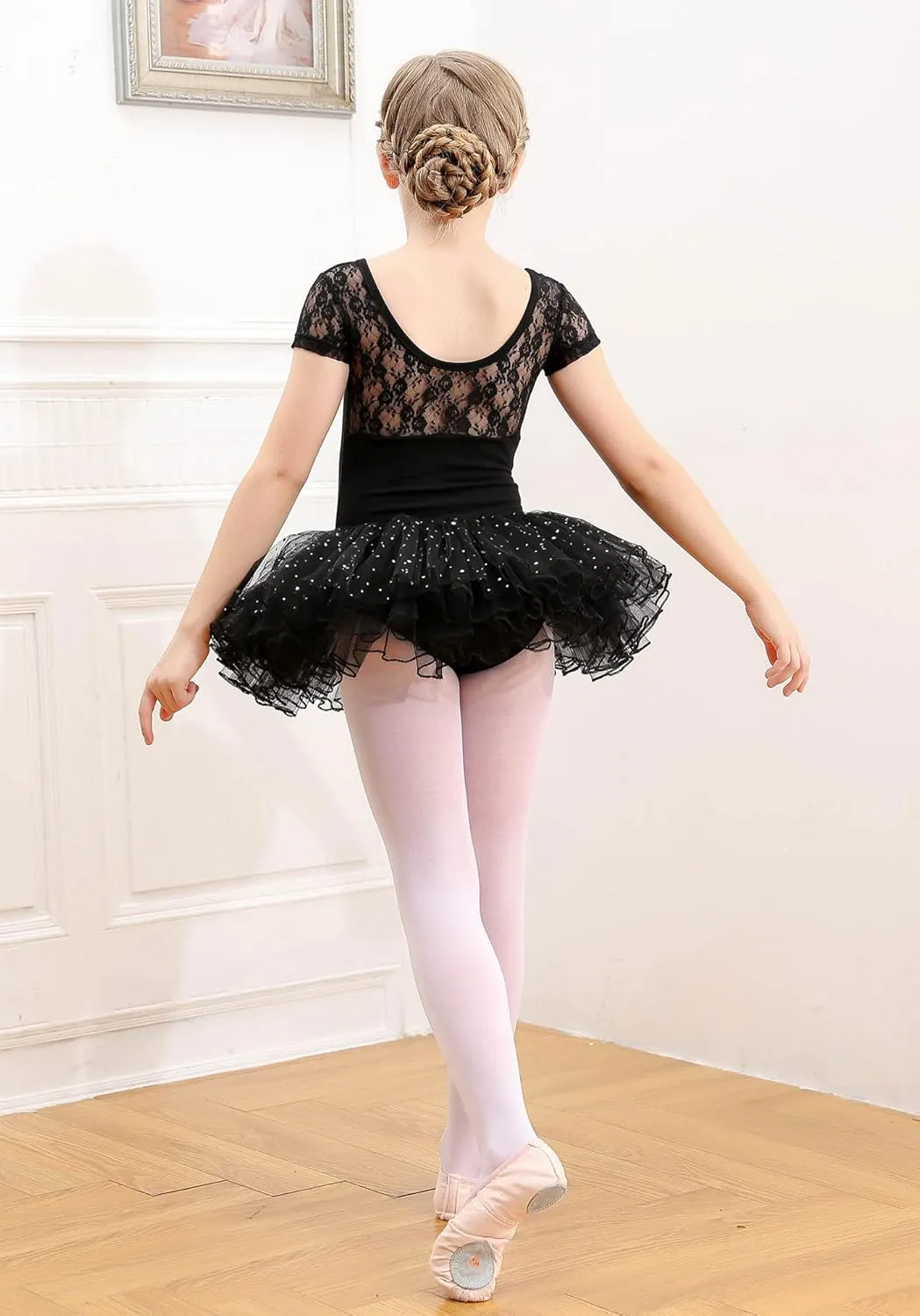 danswan Ballet Tutu Leotards Toddler Girls Short Sleeve with Glitter Skirt Dance Ballerina Outfit