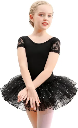 danswan Ballet Tutu Leotards Toddler Girls Short Sleeve with Glitter Skirt Dance Ballerina Outfit