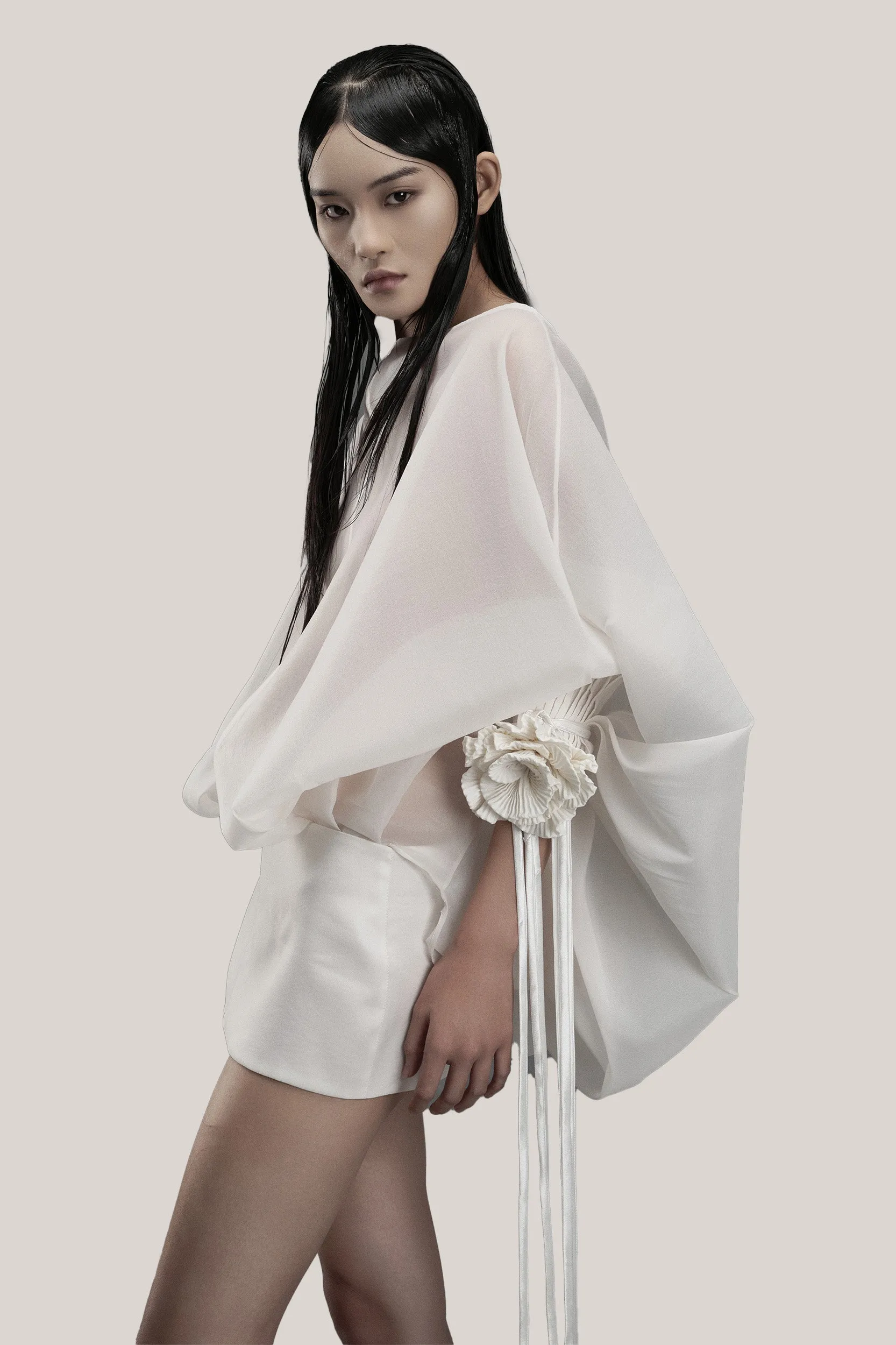 DAS LA VIE • Carp Blouson Boat Neck Chiffon Mini Dress