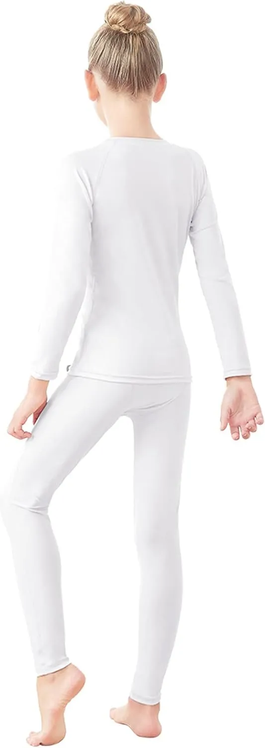 Daydance Nude Kids Girls Base Layers Set Tan Active Undergarments for Dance, Ballet, Gymnastics, Performance in Winter