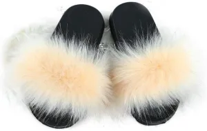 DAYISS Girls Faux Fur Slides Sandals Furry Slippers Fuzzy Fluffy House Slide Open Toe for Toddler Little Kids