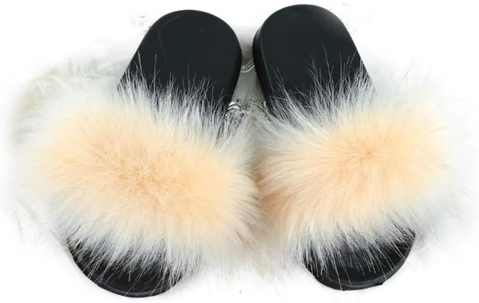 DAYISS Girls Faux Fur Slides Sandals Furry Slippers Fuzzy Fluffy House Slide Open Toe for Toddler Little Kids