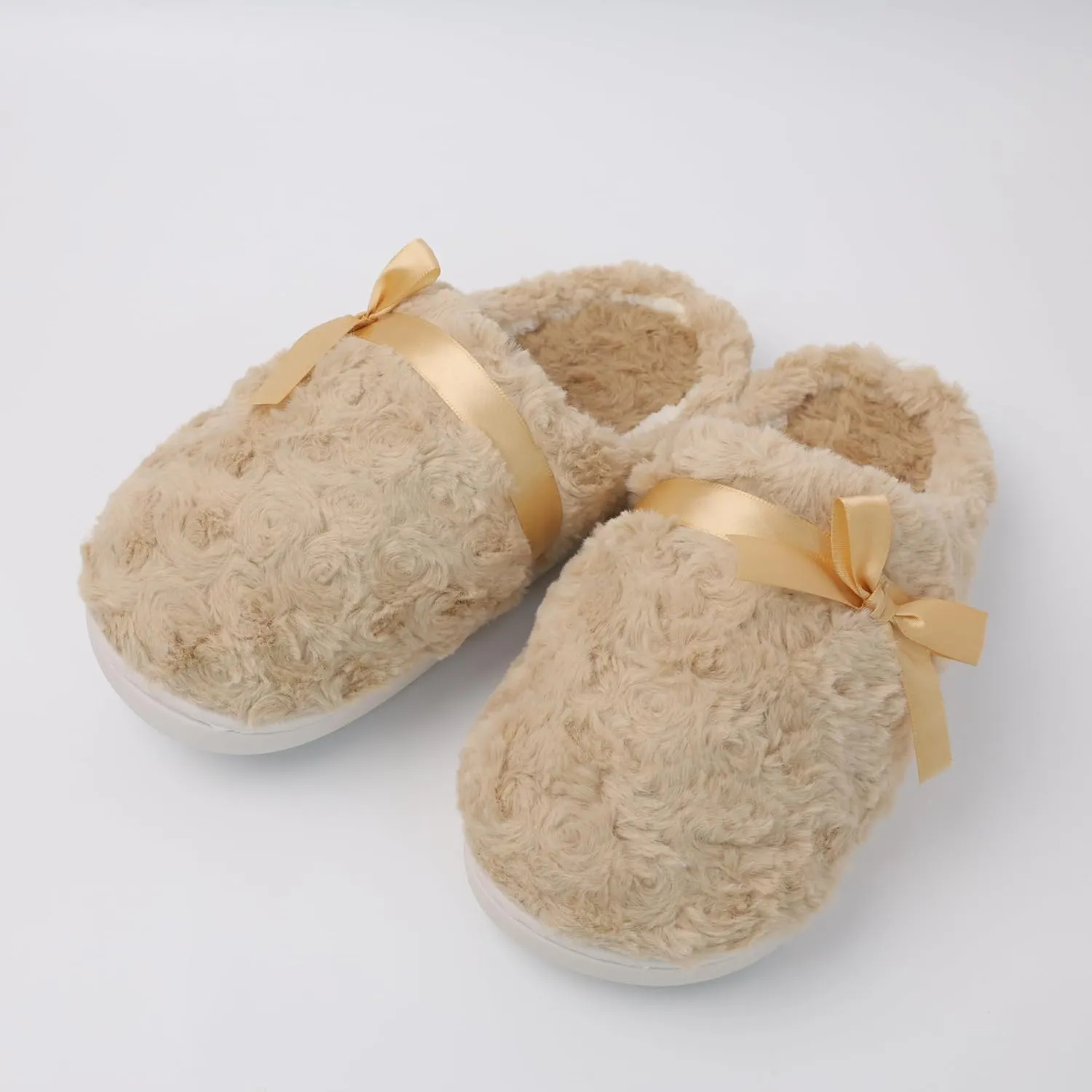DCLTD Fluffy House Slippers for Women Flower Bedroom Shoes Cozy Warm Slip on Indoor and Outdoor Winter Shoes Super Soft Rose Slippers Christmas Gifts