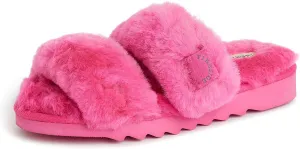Dearfoams Women's Fireside Benalla All Over Shearling Double Band Easy On/Off Slide Slipper