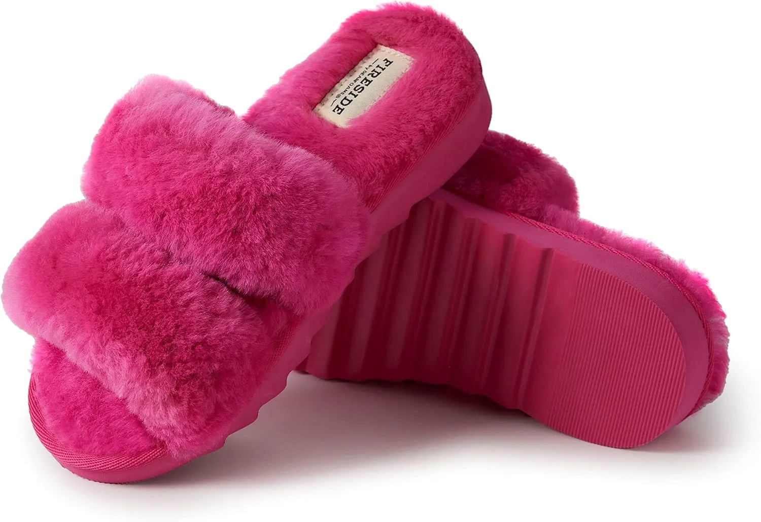 Dearfoams Women's Fireside Benalla All Over Shearling Double Band Easy On/Off Slide Slipper