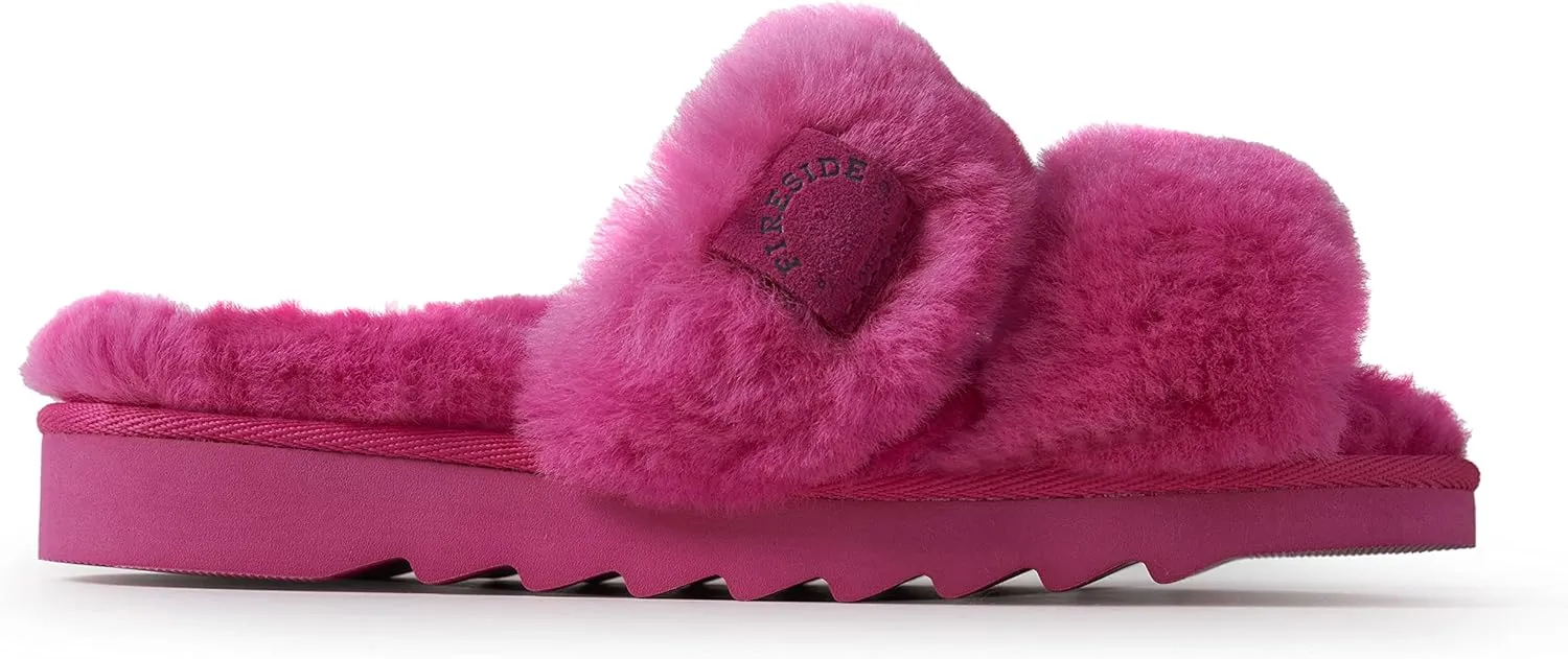 Dearfoams Women's Fireside Benalla All Over Shearling Double Band Easy On/Off Slide Slipper