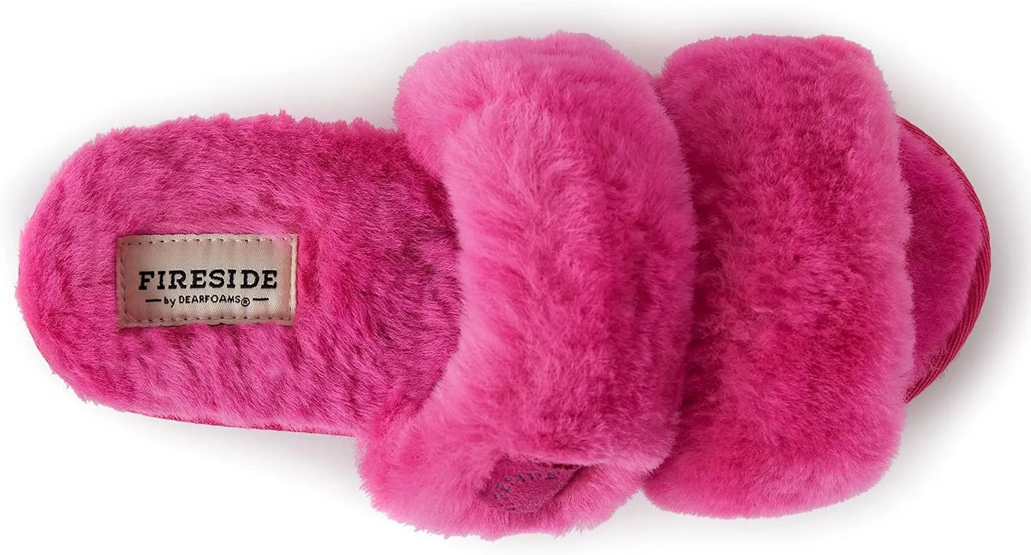 Dearfoams Women's Fireside Benalla All Over Shearling Double Band Easy On/Off Slide Slipper