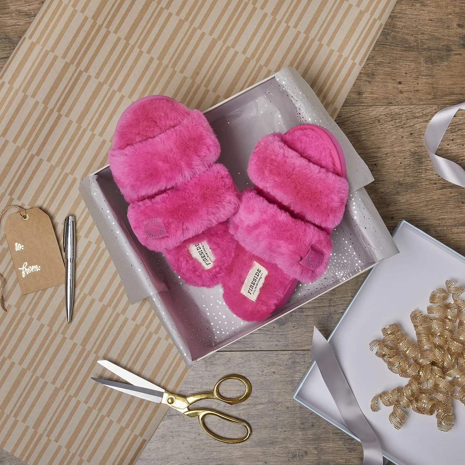 Dearfoams Women's Fireside Benalla All Over Shearling Double Band Easy On/Off Slide Slipper