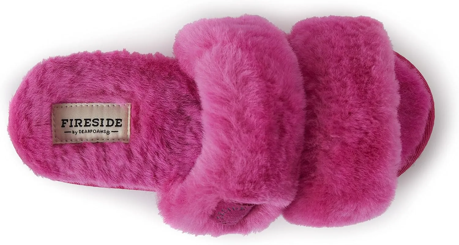 Dearfoams Women's Fireside Benalla All Over Shearling Double Band Easy On/Off Slide Slipper