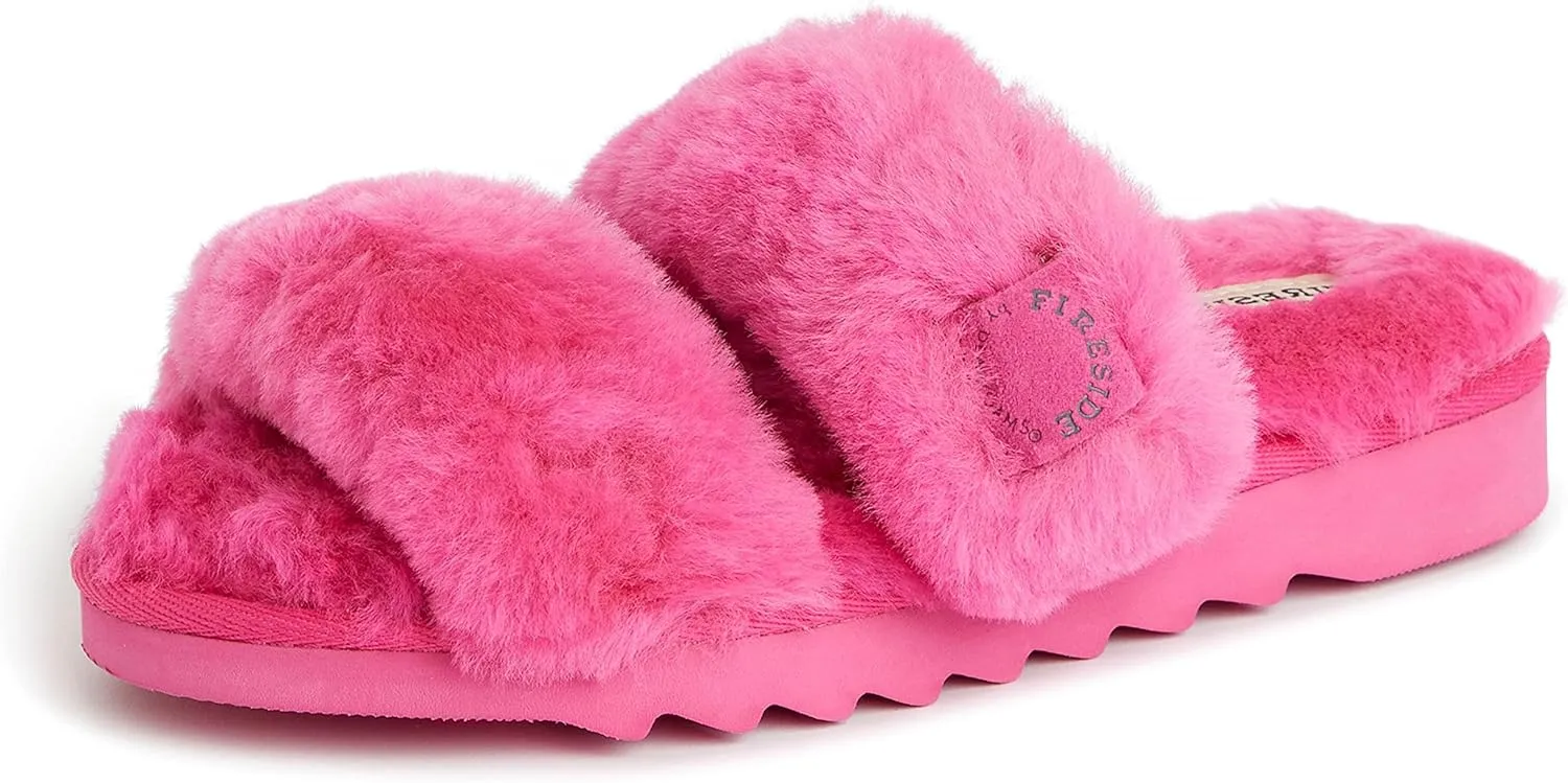 Dearfoams Women's Fireside Benalla All Over Shearling Double Band Easy On/Off Slide Slipper