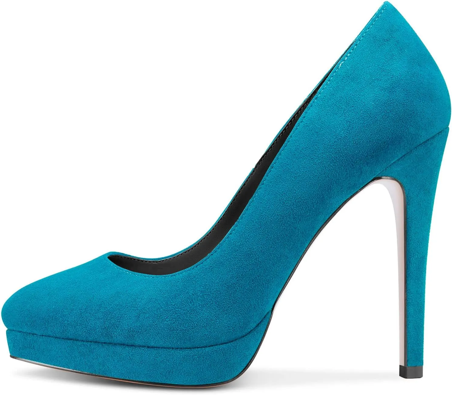 DearOnly Womens Platform Pumps Round Closed Toe Slip On Stiletto High Heel Suede Dress Shoes Bridal Wedding Office 5 Inch
