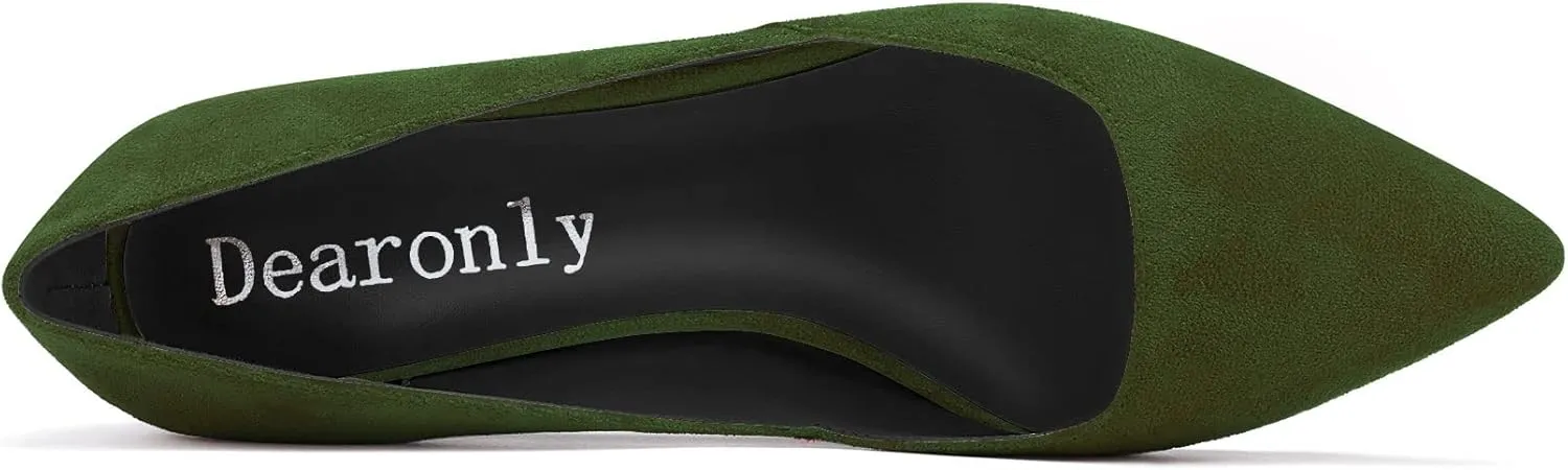 DearOnly Womens Pumps Pointed Toe d-Orsay Low Kitten Heel Slip On Suede Dress Shoes Office 1.5 Inch