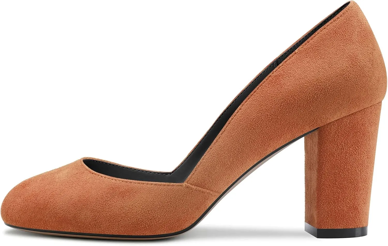 DearOnly Womens Pumps Round Closed Toe Block Chunky High Heel Slip On Suede Dress Shoes Shopping Office Cute 3 Inch