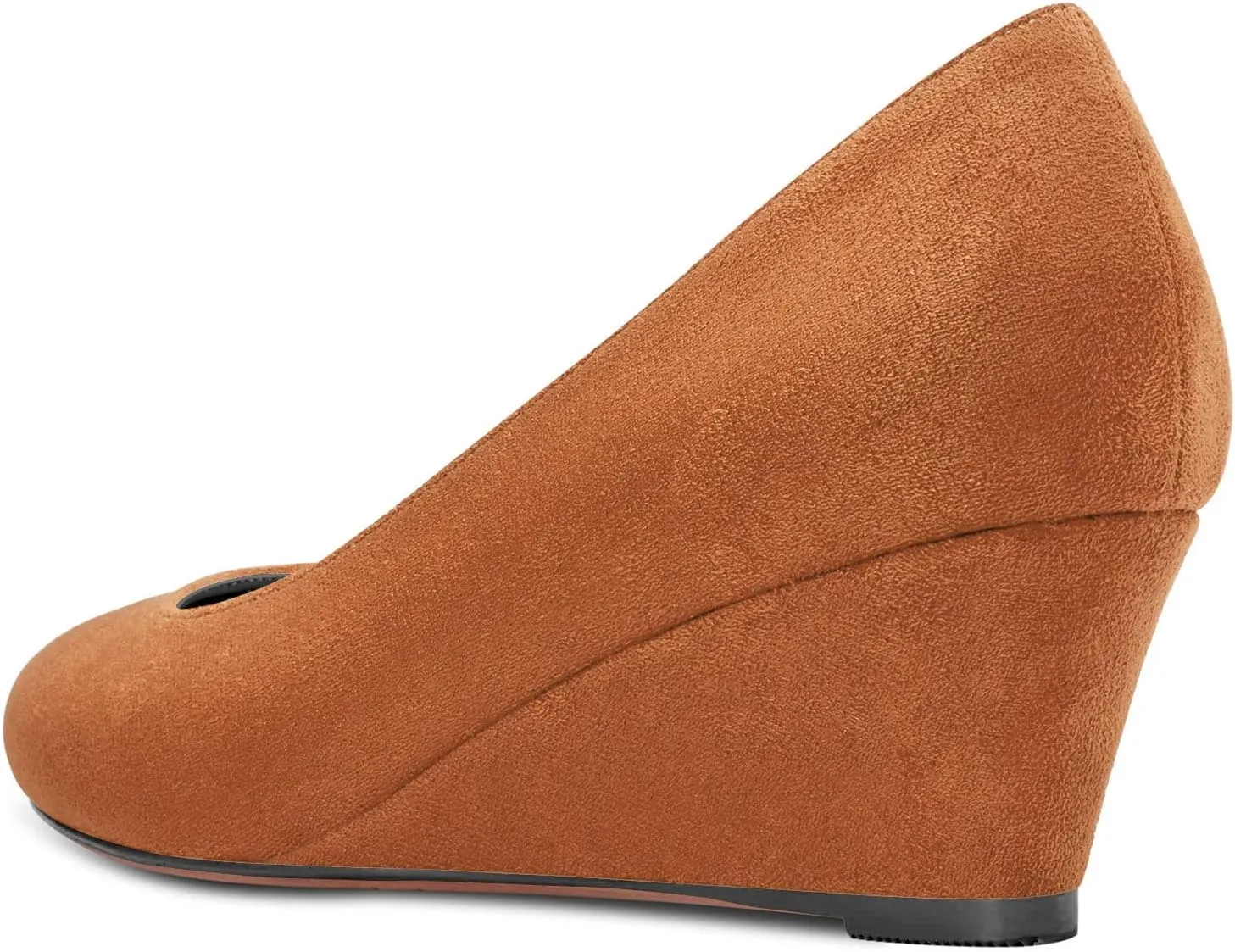 DearOnly Womens Wedge Pumps Round Closed Toe Slip On Low Block Chunky Heel Suede Dress Shoes Cute 2 Inch
