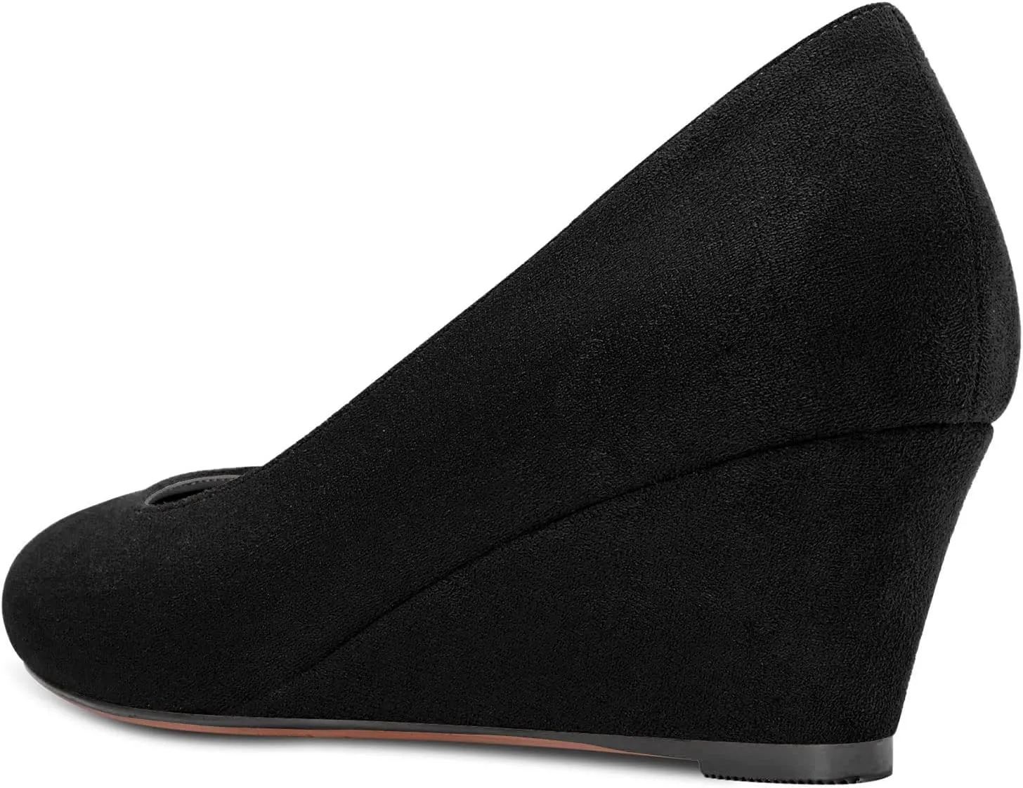 DearOnly Womens Wedge Pumps Round Closed Toe Slip On Low Block Chunky Heel Suede Dress Shoes Cute 2 Inch